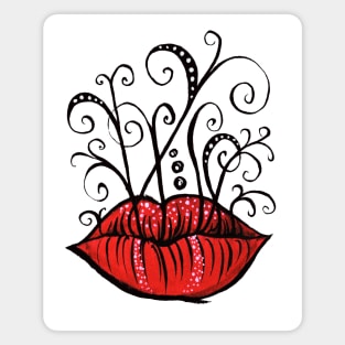 Weird lips and swirls ink drawing Magnet